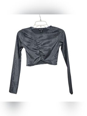 NWT PrettyLittleThing Shape Grey Animal Faux Leather Ruched Long Sleeves Top 4
